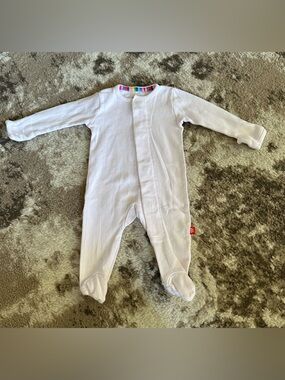 Magnetic Me White Footed One-Piece with Rainbow Trim